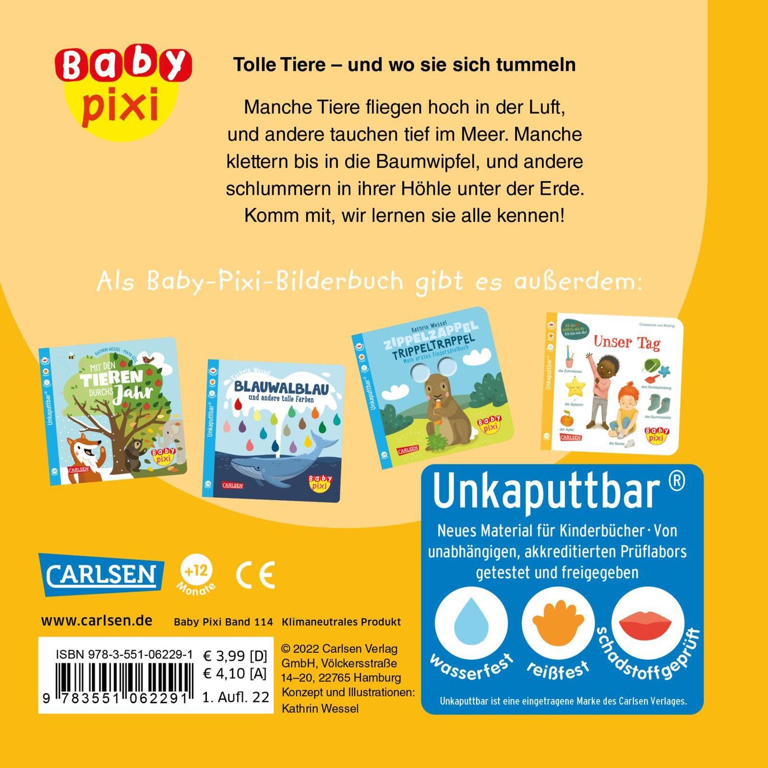 Rückseite: 9783551062291 | Baby Pixi (unkaputtbar) 114: Tolle Tiere | Taschenbuch | Baby Pixi