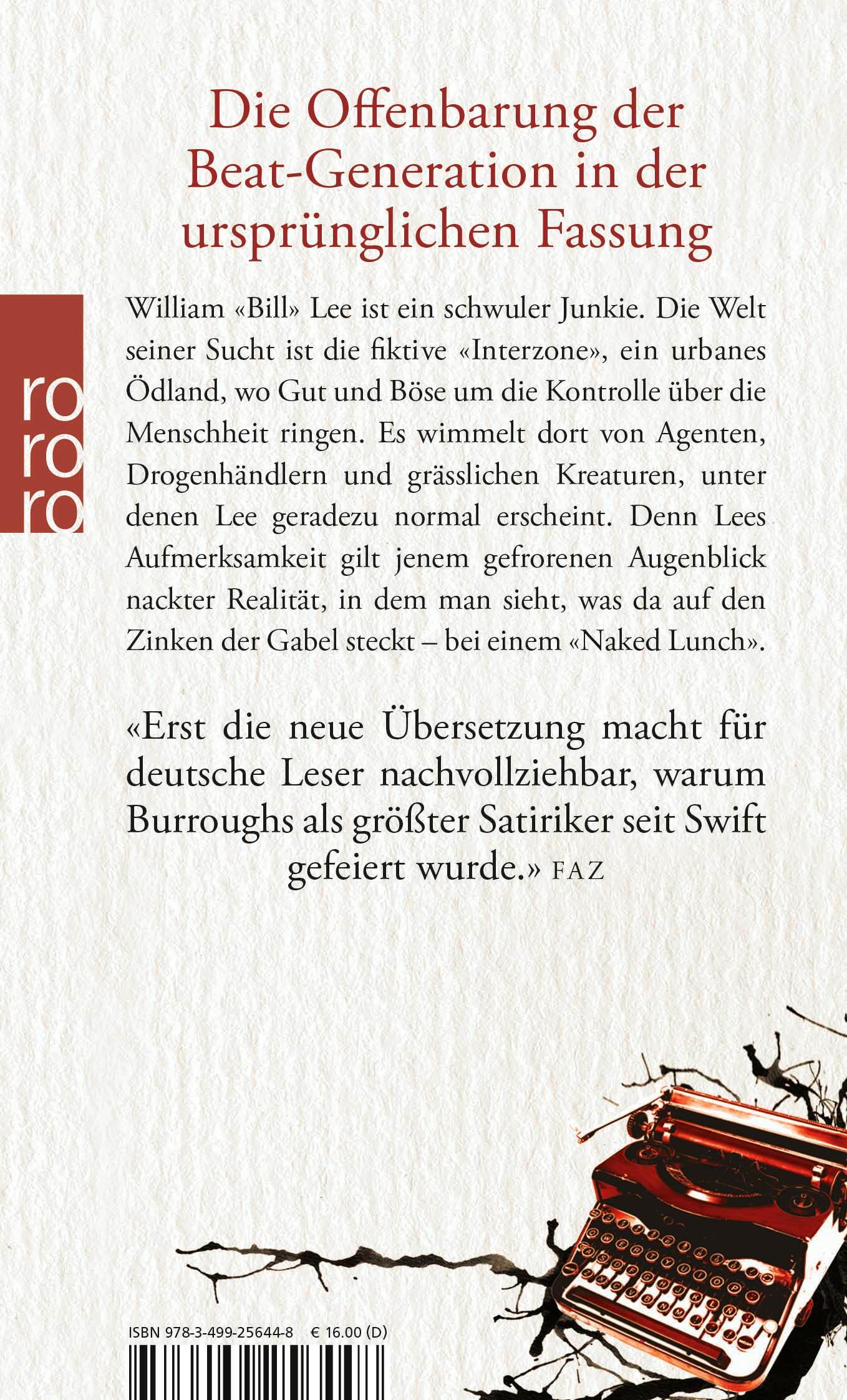 Rückseite: 9783499256448 | Naked Lunch | Die ursprüngliche Fassung | William S. Burroughs | Buch