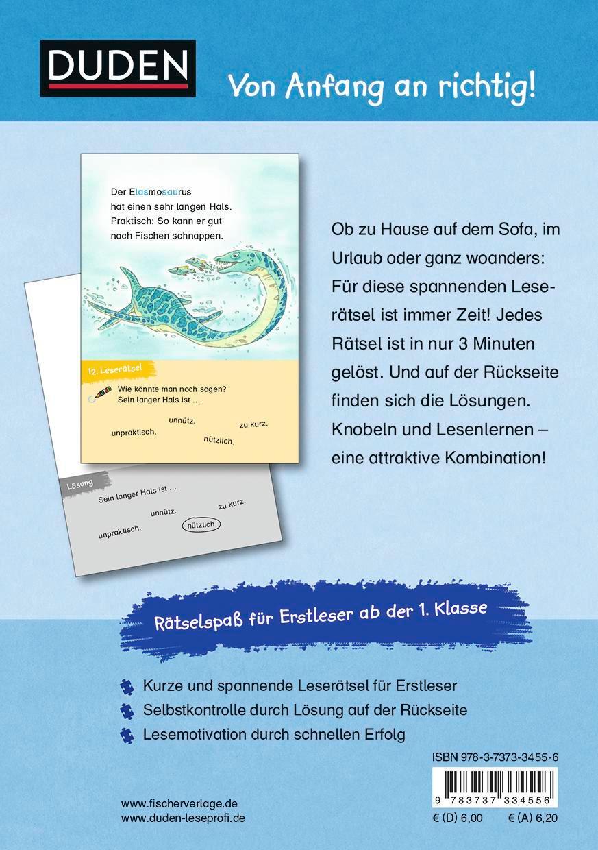 Rückseite: 9783737334556 | Duden Leseprofi - 3-Minuten-Leserätsel für Erstleser: Vorsicht, Dinos!