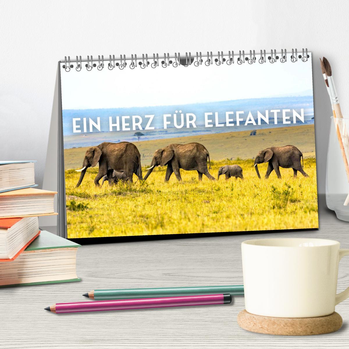 Bild: 9783383955174 | Ein Herz für Elefanten (Tischkalender 2025 DIN A5 quer), CALVENDO...