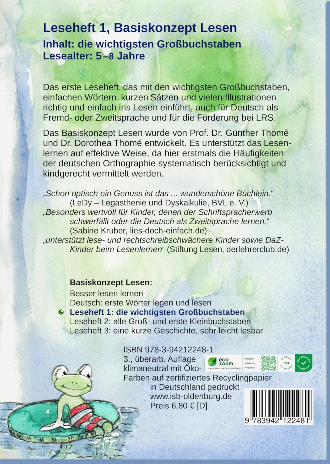 Rückseite: 9783942122481 | Lesen mit Biene, Frosch und Hase | Günther Thomé (u. a.) | Broschüre