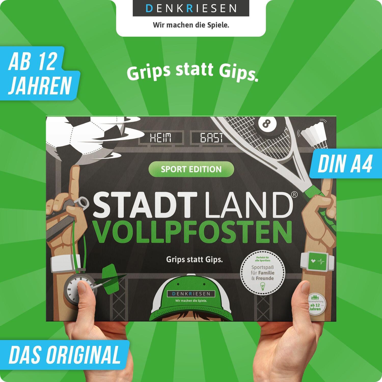 Bild: 4260528090426 | STADT LAND VOLLPFOSTEN® - SPORT EDITION "Grips statt Gips." | Spiel