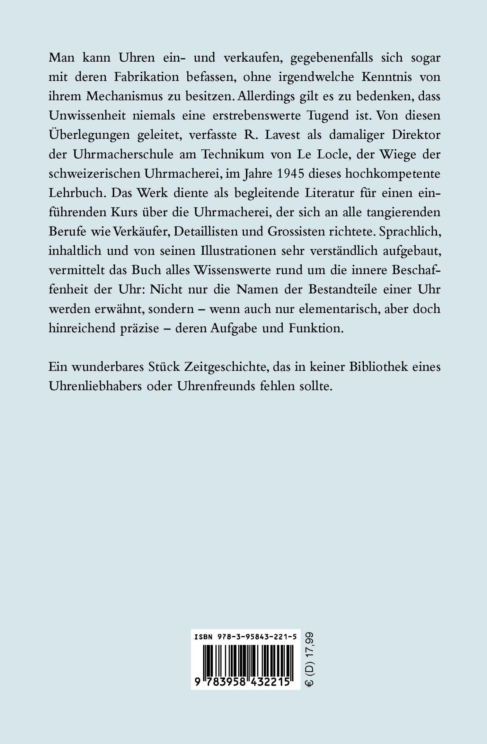 Rückseite: 9783958432215 | Grundkenntnisse der Uhrmacherei | R. Lavrest | Buch | 160 S. | Deutsch