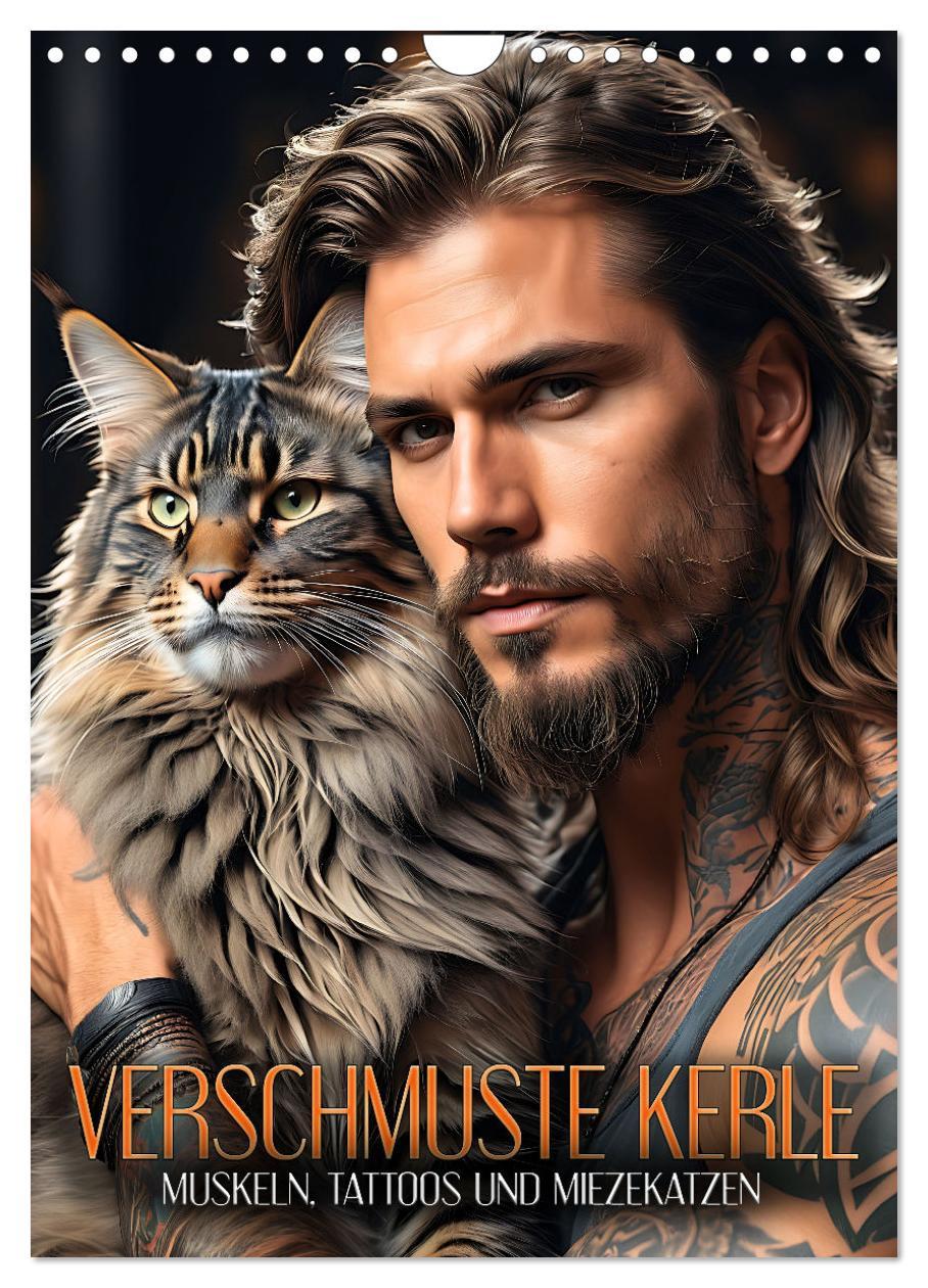 Cover: 9783383963407 | Verschmuste Kerle - Muskeln, Tattoos und Miezekatzen (Wandkalender...