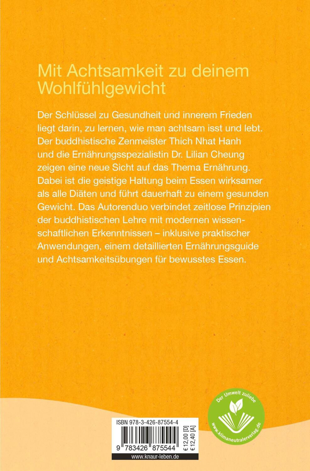 Rückseite: 9783426875544 | achtsam essen - achtsam leben | Nhat Thich (u. a.) | Taschenbuch