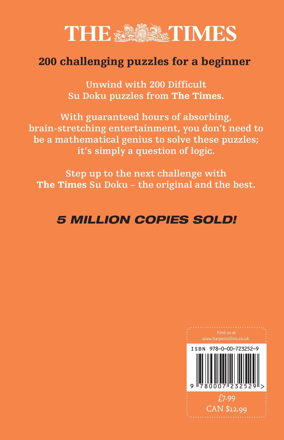 Rückseite: 9780007232529 | The Times Difficult Su Doku Book 1 | Times Mind Games | Taschenbuch