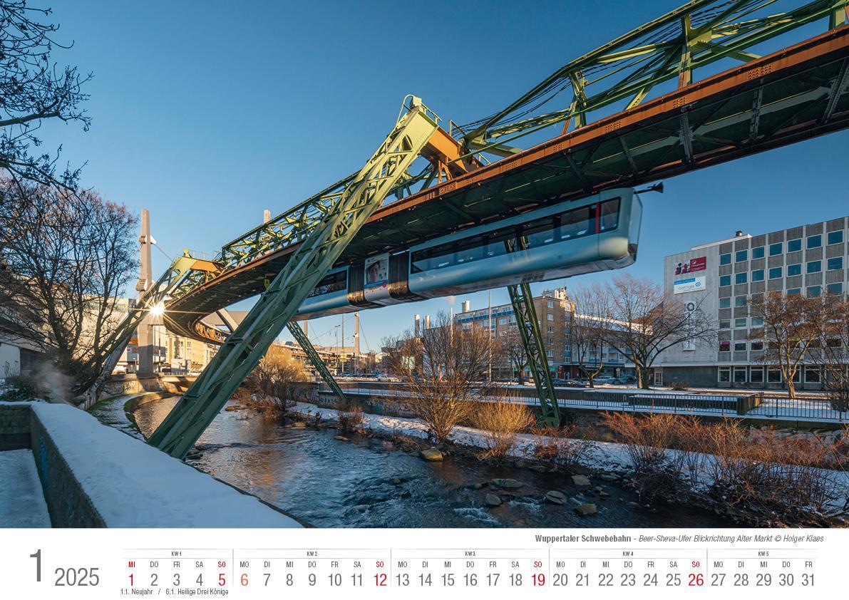 Bild: 9783965352285 | Wuppertaler Schwebebahn 2025 Bildkalender A3 Spiralbindung | Klaes