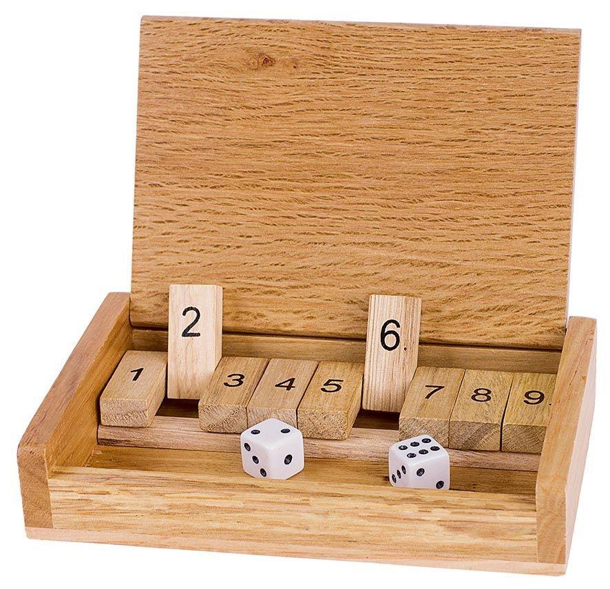 Cover: 4013594091855 | Würfelspiel Shut the box | 13,5 x 9 x 2,5 cm, Holz, 2 Würfel | Spiel