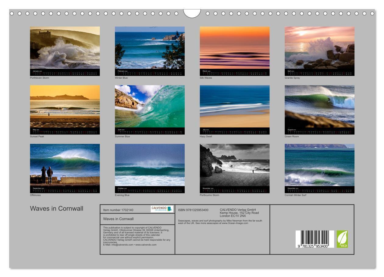 Bild: 9781325953400 | Waves in Cornwall (Wall Calendar 2025 DIN A3 landscape), CALVENDO...