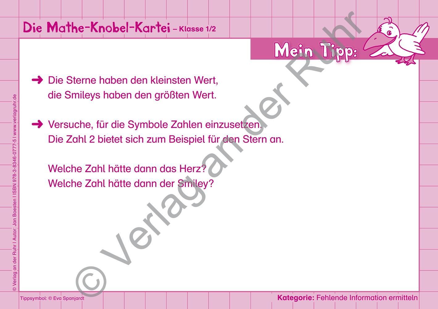 Bild: 9783834607775 | Die Mathe-Knobel-Kartei Klasse 1/2 | Jan Boesten | Taschenbuch | 47 S.