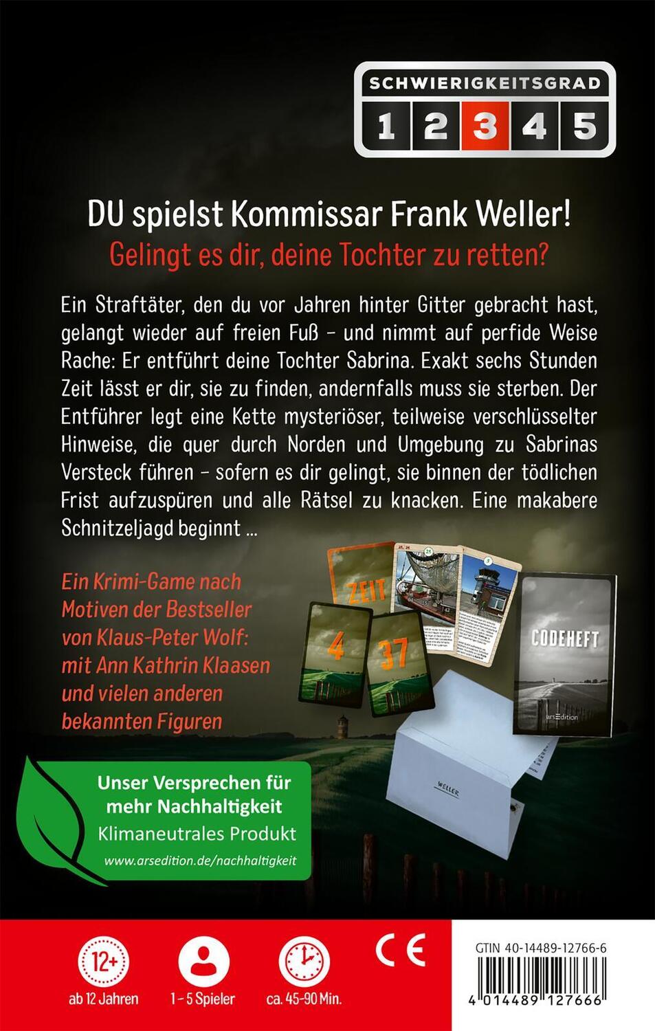 Rückseite: 4014489127666 | Ostfriesenspiel | 50 Escape-Karten | Klaus-Peter Wolf (u. a.) | Spiel