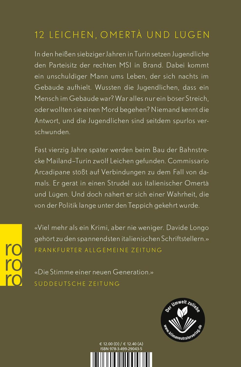 Rückseite: 9783499290435 | Die jungen Bestien | Ein Krimi aus dem Piemont | Davide Longo | Buch