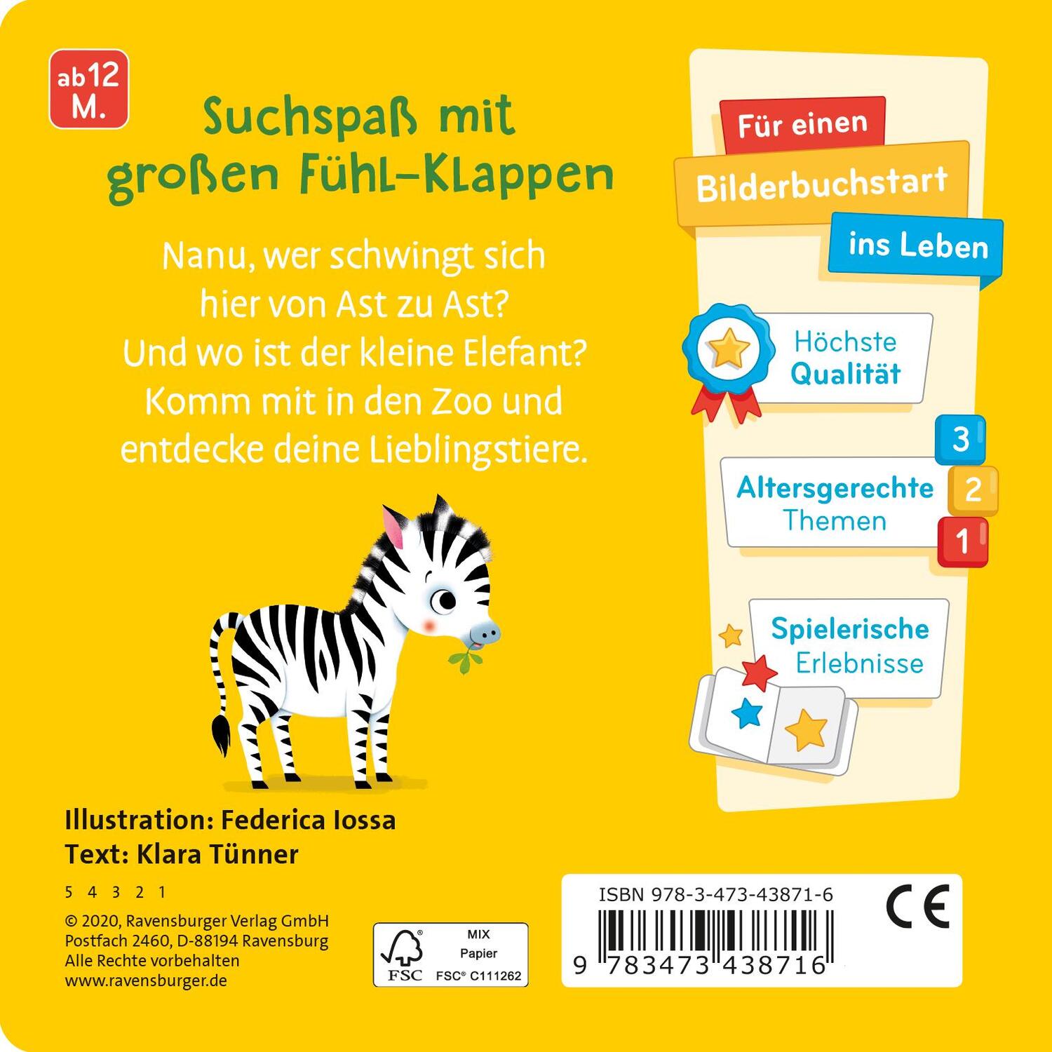 Rückseite: 9783473438716 | Wo bist du, kleiner Elefant? | Mit großen Fühl-Klappen | Klara Tünner