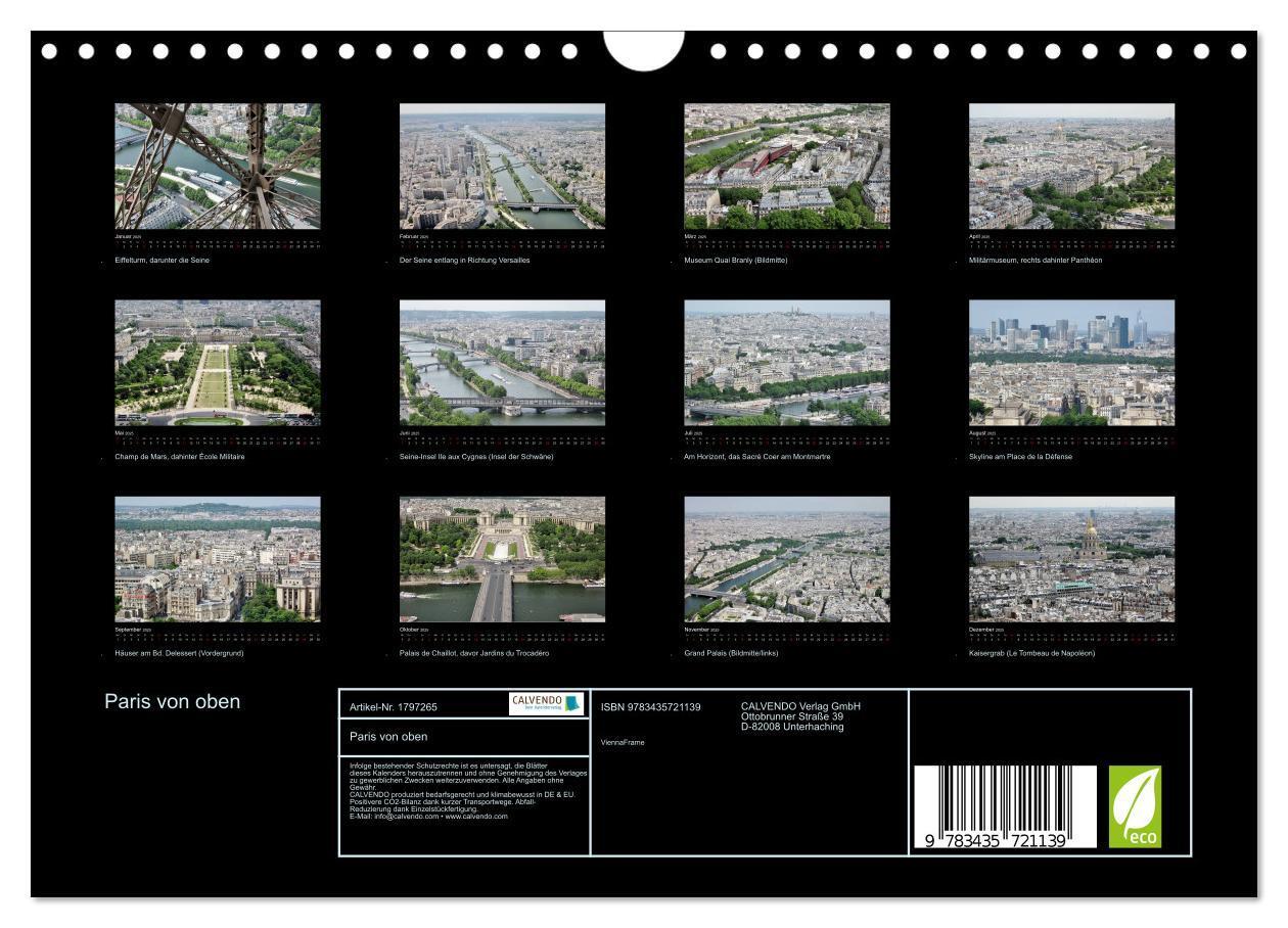 Bild: 9783435721139 | Paris von oben (Wandkalender 2025 DIN A4 quer), CALVENDO...