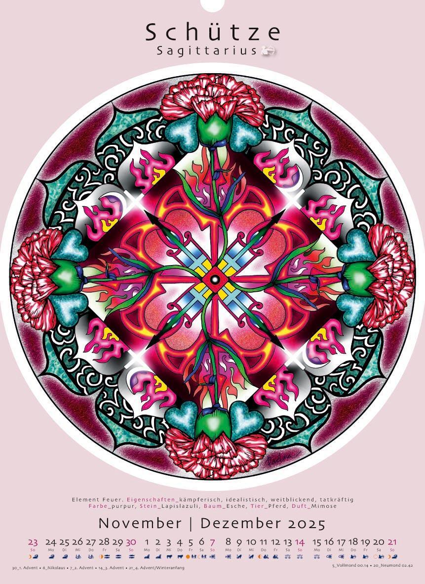 Bild: 9783948276331 | Sternzeichen-Mandalas. Kalender 2025 | Deva Padma | Kalender | 14 S.