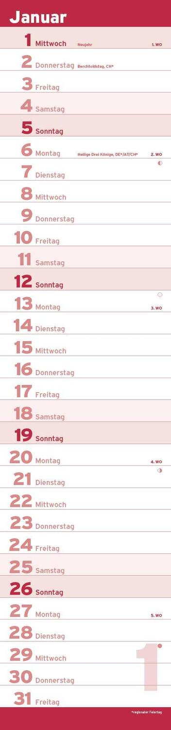 Bild: 4251732341688 | Notizkalender XL Rot 2025 - Streifenkalender 15x64 cm - Wandplaner...