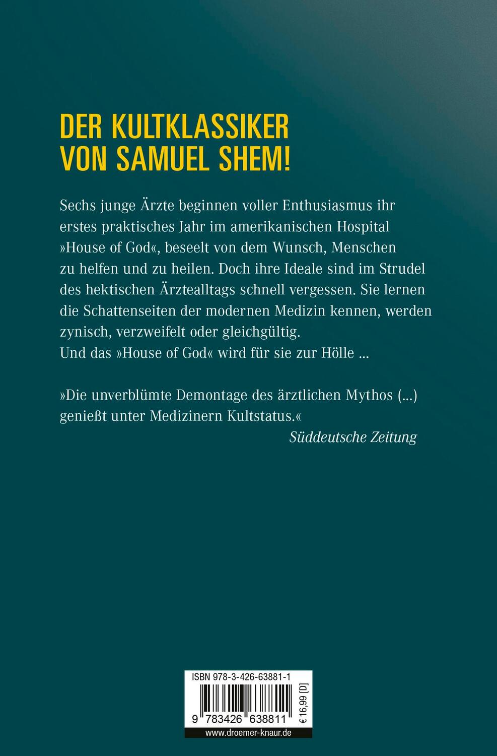 Rückseite: 9783426638811 | House of God | Samuel Shem | Taschenbuch | 488 S. | Deutsch | 2007