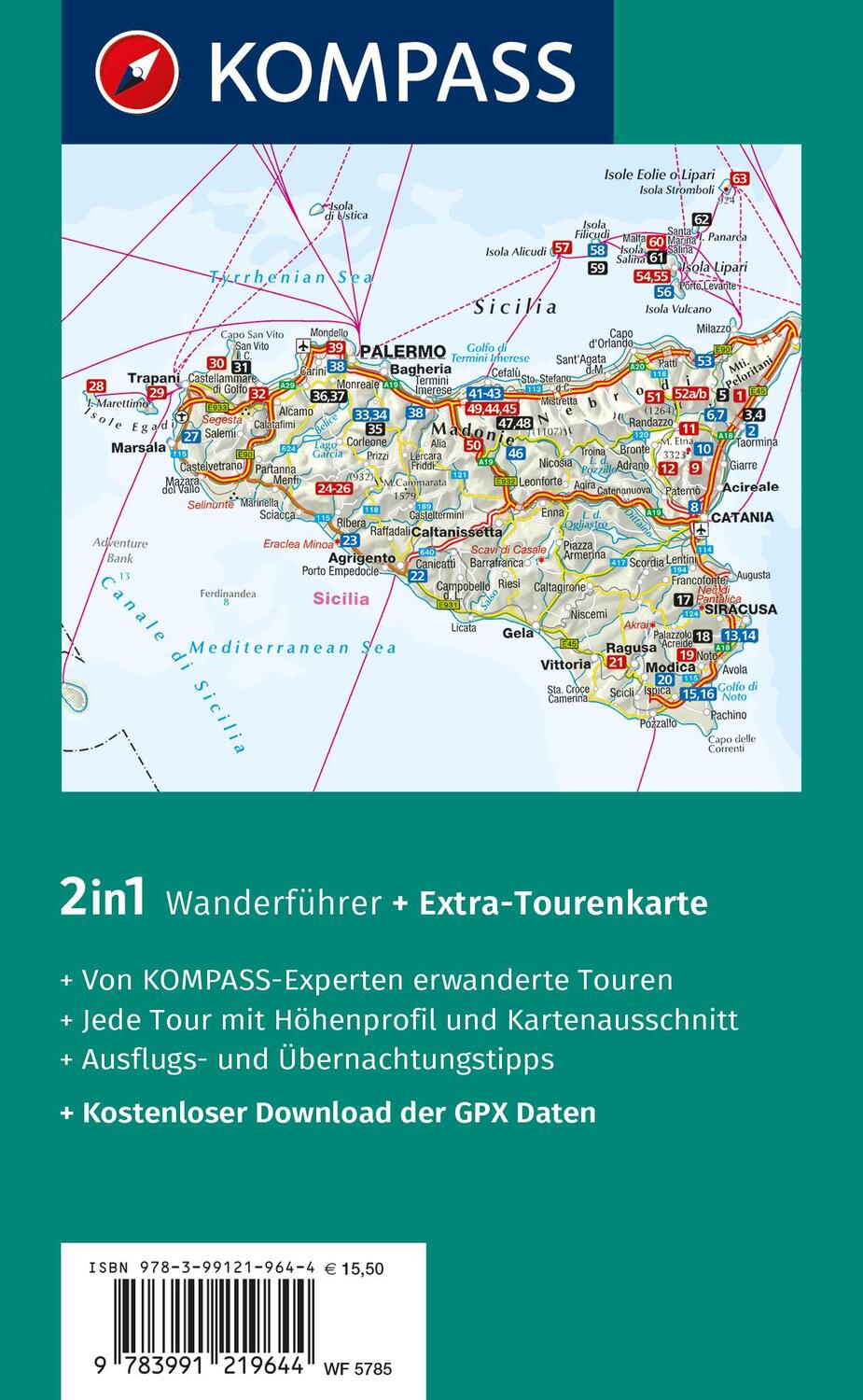 Rückseite: 9783991219644 | KOMPASS Wanderführer Sizilien und Liparische Inseln, 60 Touren | Buch