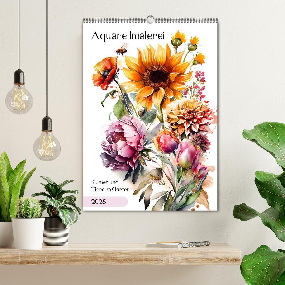 Bild: 9783435882182 | Aquarellmalerei - Blumen und Tiere im Garten (Wandkalender 2025 DIN...