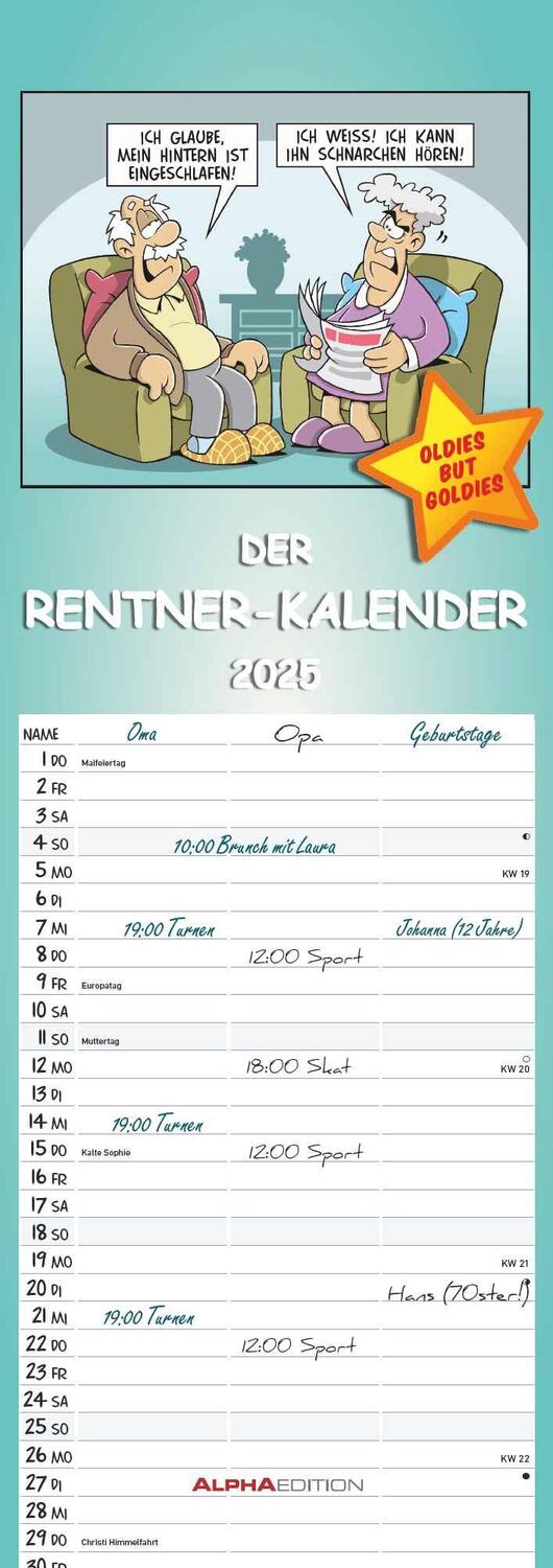 Cover: 4251732343460 | Rentnerkalender 2025 - Streifen-Kalender 15x42 cm - mit lustigen...