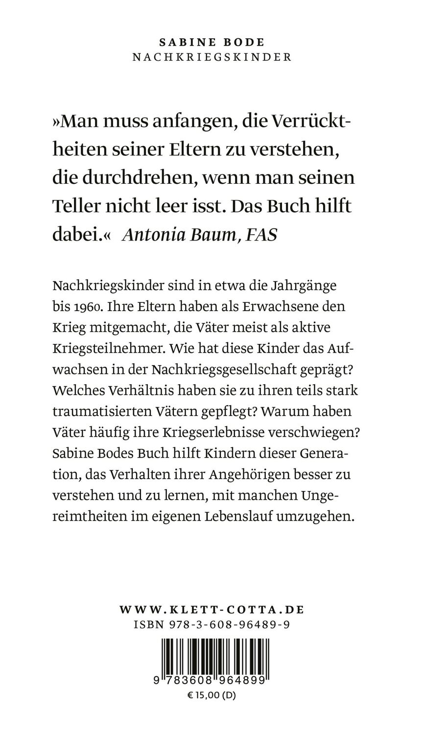 Rückseite: 9783608964899 | Nachkriegskinder | Die 1950er Jahrgänge und ihre Soldatenväter. | Bode