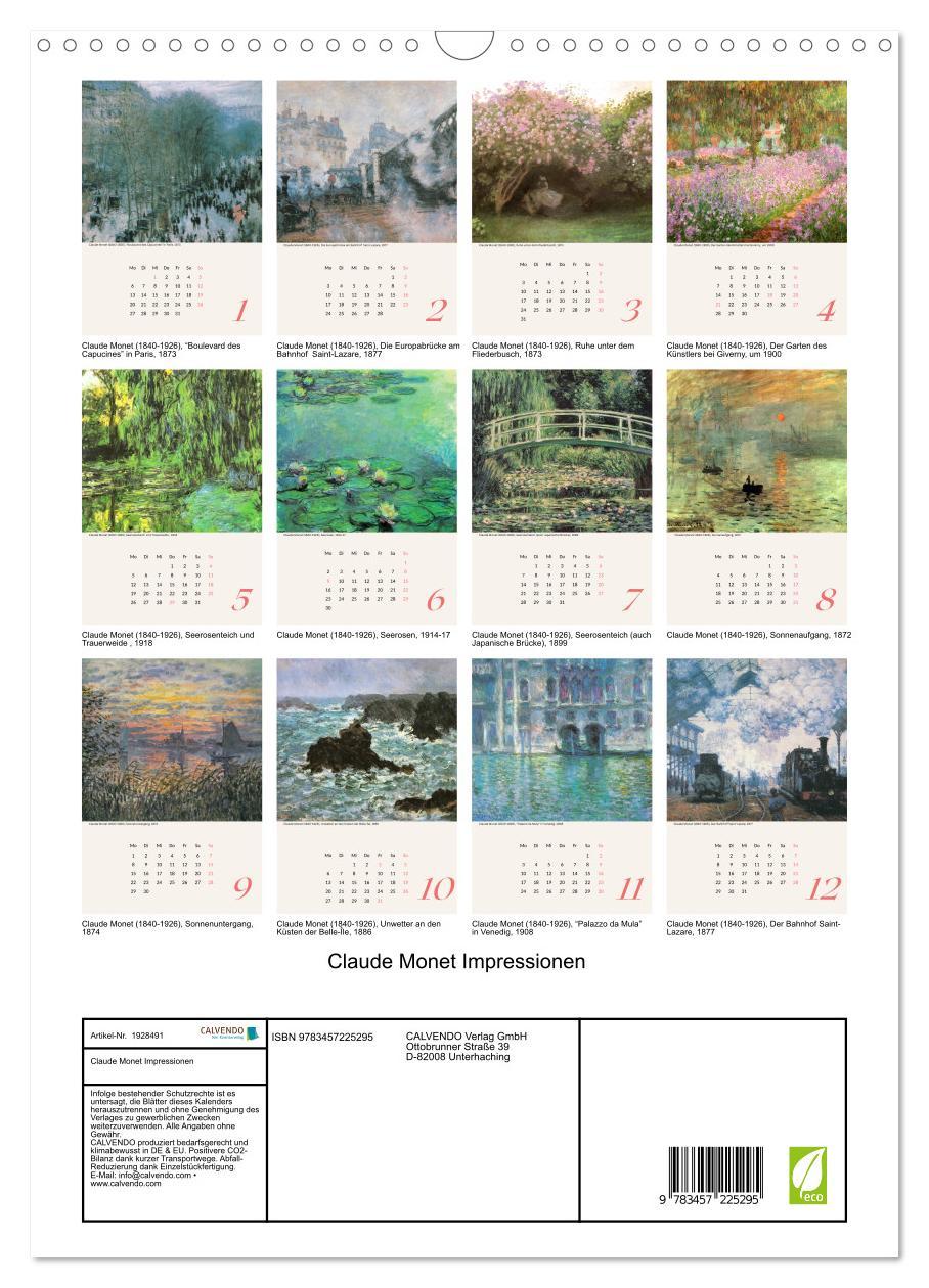 Bild: 9783457225295 | Claude Monet Impressionen (Wandkalender 2025 DIN A3 hoch), CALVENDO...