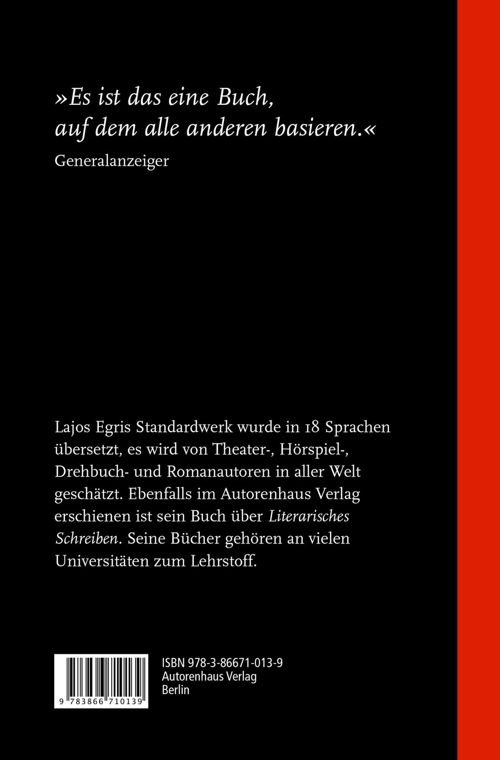 Rückseite: 9783866710139 | Dramatisches Schreiben | Theater. Film. Roman | Lajos Egri | Buch