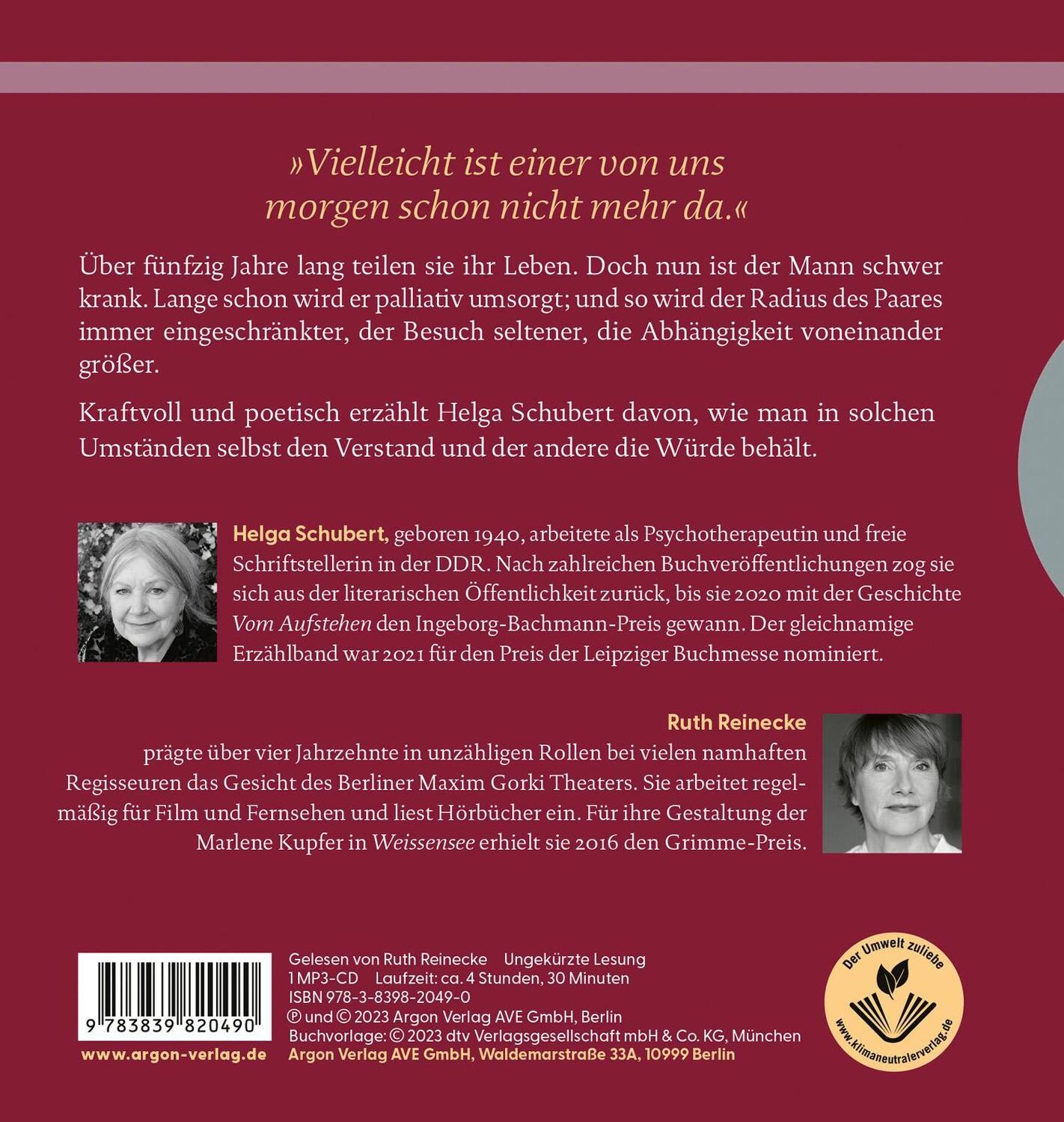 Rückseite: 9783839820490 | Der heutige Tag | Ein Stundenbuch der Liebe | Helga Schubert | MP3