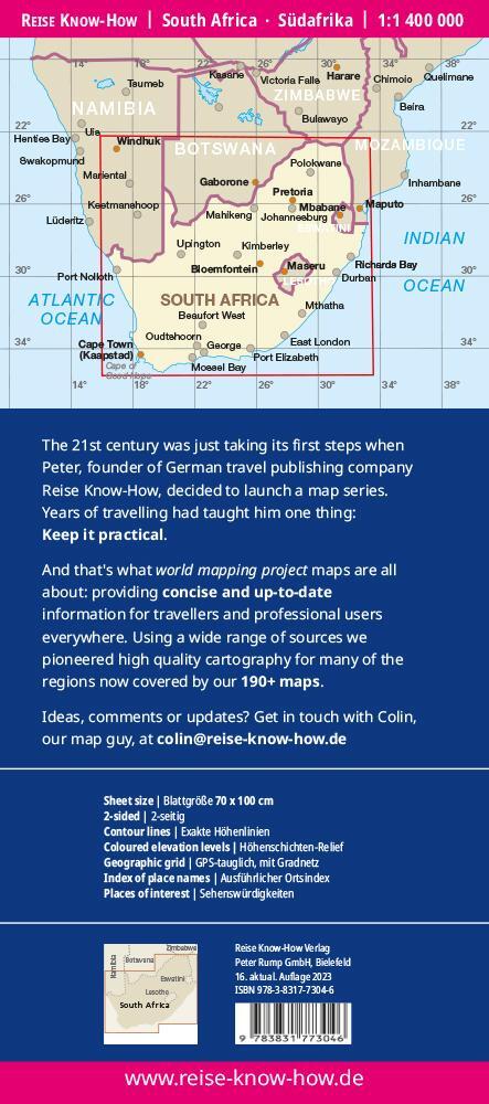 Rückseite: 9783831773046 | Reise Know-How Landkarte Südafrika (1:1.400.000) | (Land-)Karte | 2023