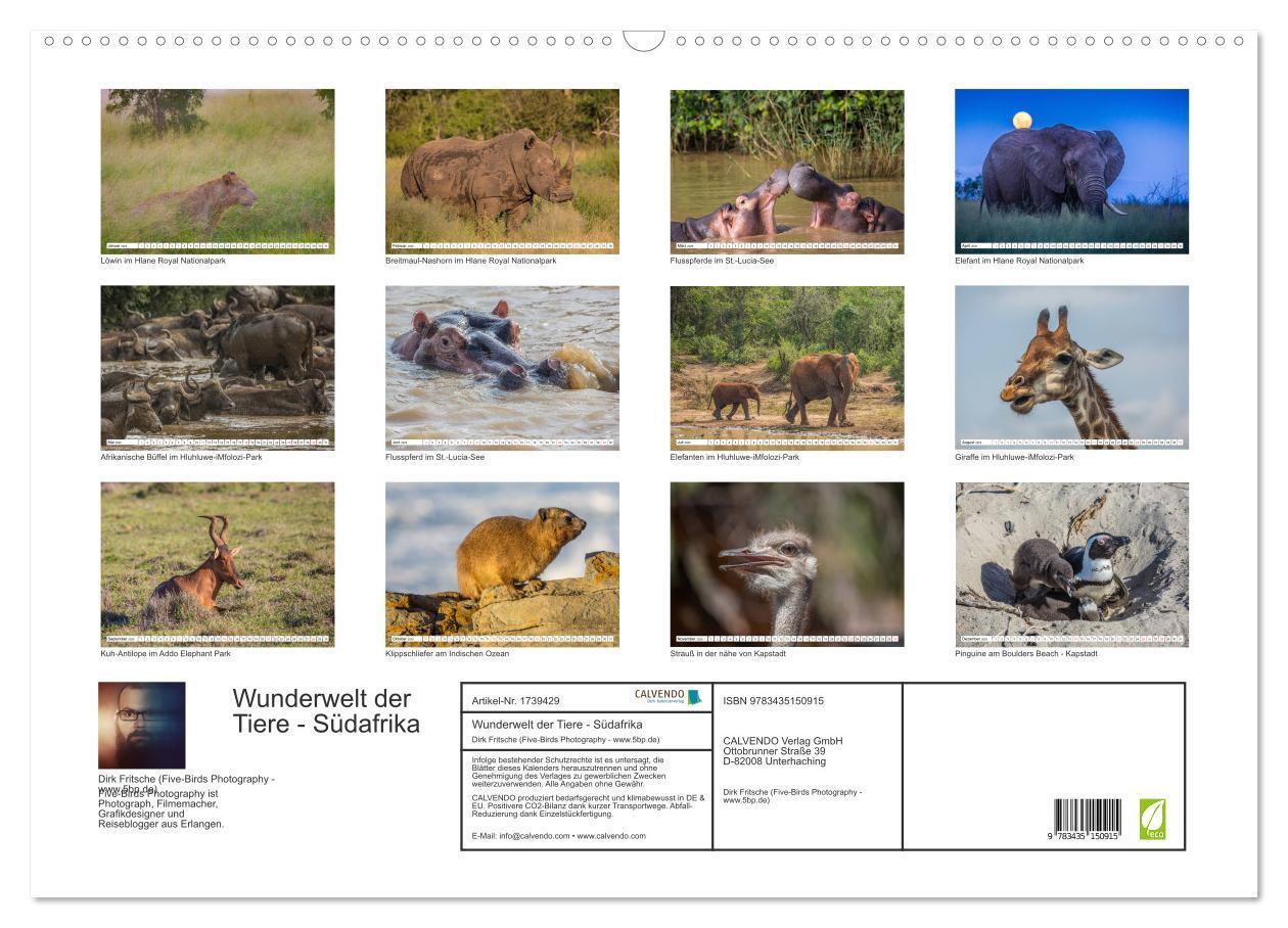 Bild: 9783435150915 | Wunderwelt der Tiere - Südafrika (Wandkalender 2025 DIN A2 quer),...