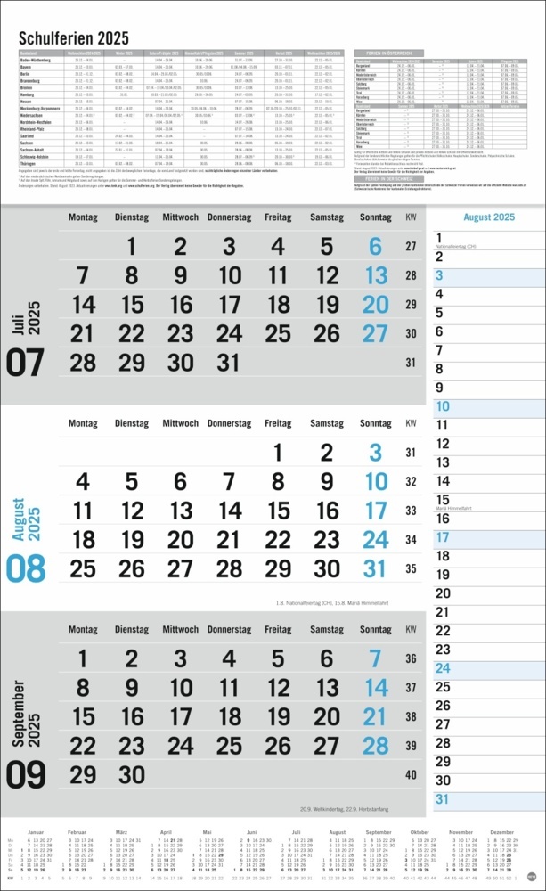 Bild: 9783756406647 | 3-Monats-Planer 2025 mit Klappfälzel mit Ferienterminen. | Kalender