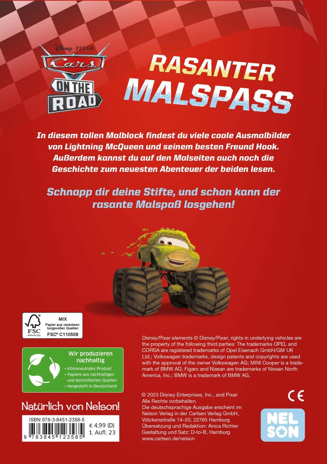 Rückseite: 9783845123585 | Disney Cars on the road: Rasanter Malspaß | Taschenbuch | Disney Cars