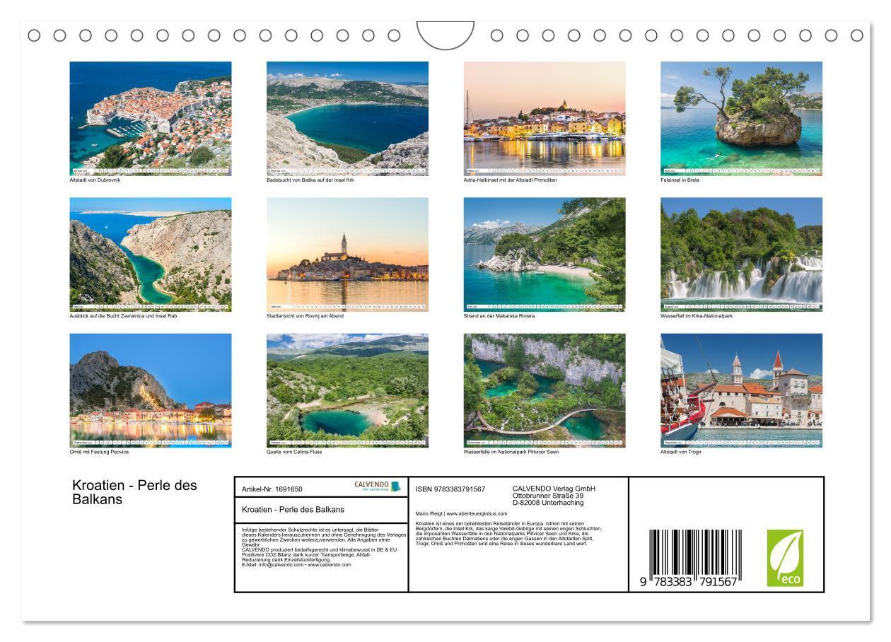 Bild: 9783383791567 | Kroatien - Perle des Balkans (Wandkalender 2025 DIN A4 quer),...