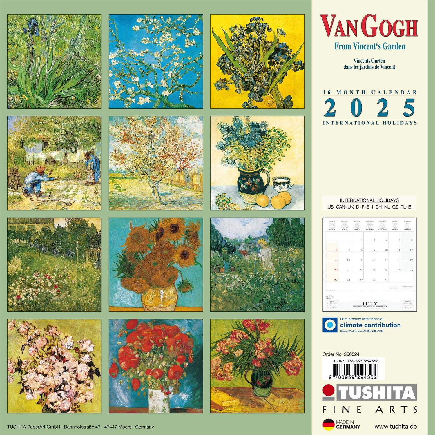 Rückseite: 9783959294362 | van Gogh - From Vincent's Garden 2025 | Kalender 2025 | Kalender