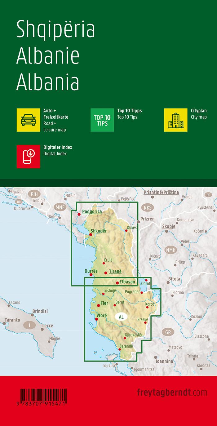 Rückseite: 9783707922202 | Albanien, Straßen- und Freizeitkarte 1:150.000, freytag &amp; berndt