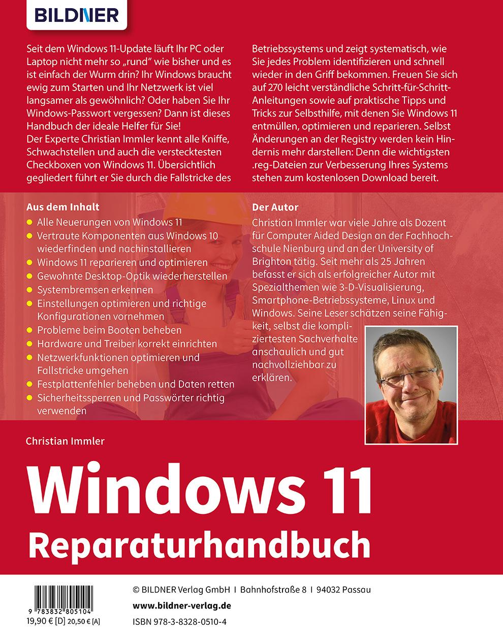 Rückseite: 9783832805104 | Windows 11 Reparaturhandbuch | Christian Immler | Taschenbuch | 310 S.