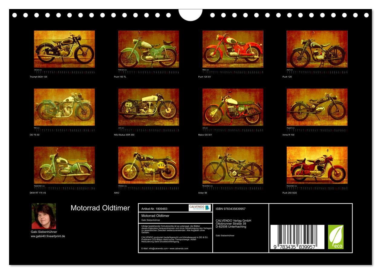 Bild: 9783435839957 | Motorrad Oldtimer (Wandkalender 2025 DIN A4 quer), CALVENDO...