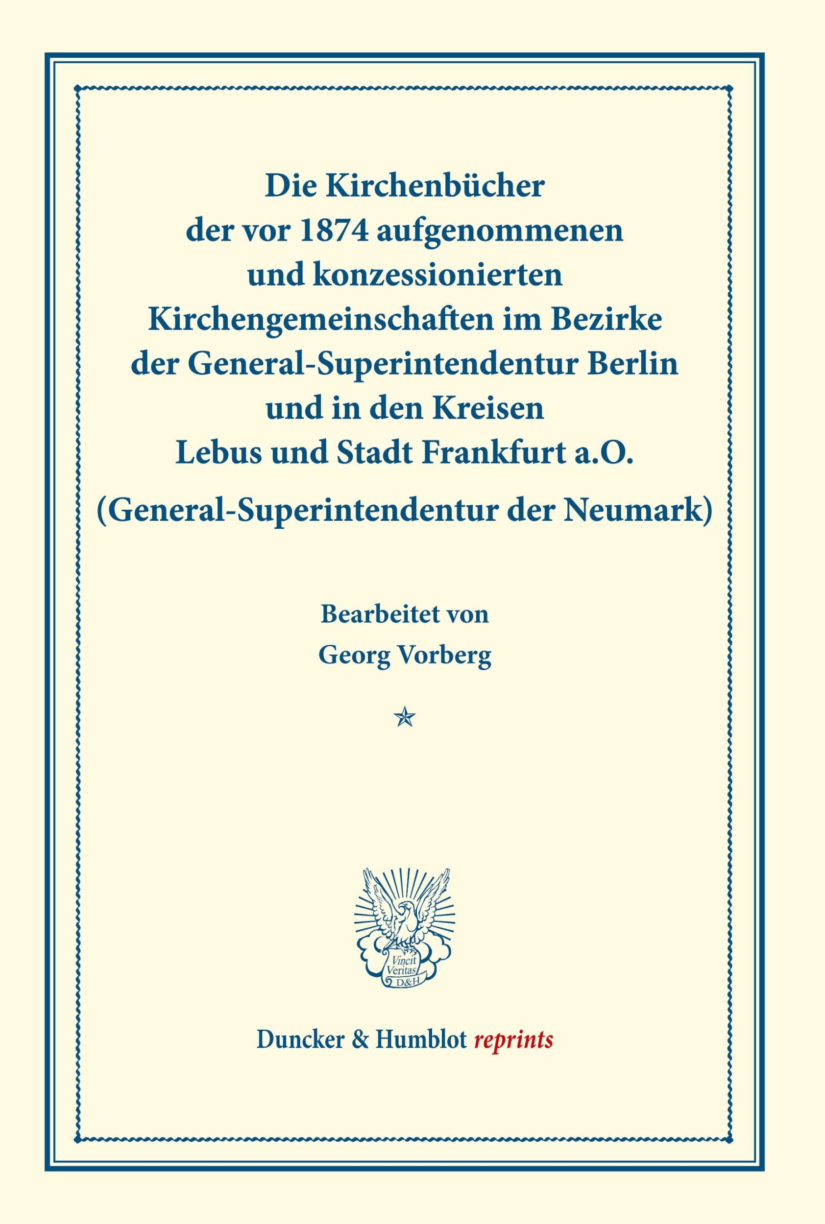 Cover: 9783428170951 | Die Kirchenbücher der vor 1874 aufgenommenen und konzessionierten...