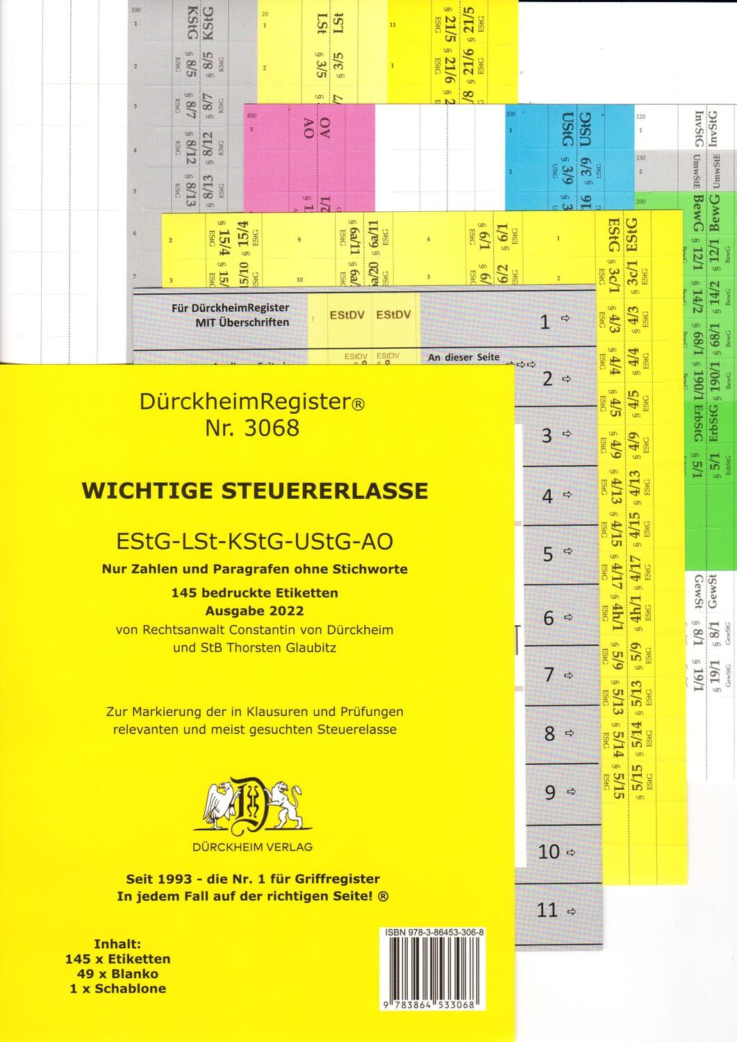 Cover: 9783864533068 | DürckheimRegister® STEUERERLASSE Gesetze und §§, OHNE Stichworte