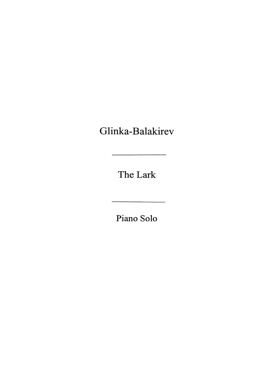 Cover: 5020679581278 | The Lark - L'Alouette | For Piano Solo | Mikhail Glinka | Buch