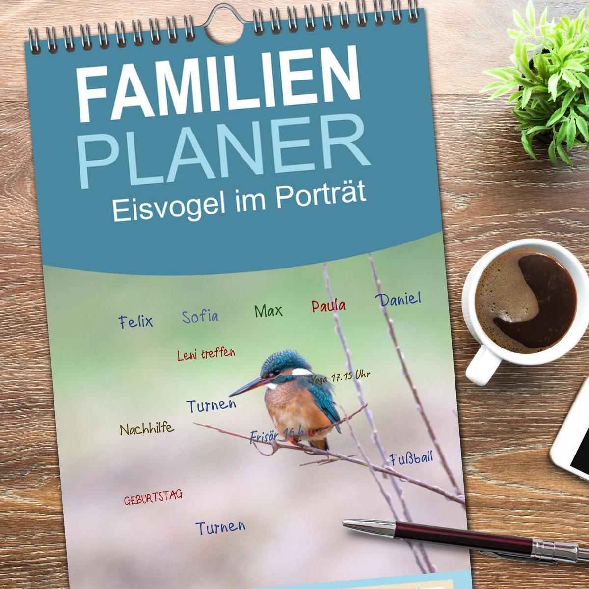 Bild: 9783457103470 | Familienplaner 2025 - Eisvogel im Porträt mit 5 Spalten...