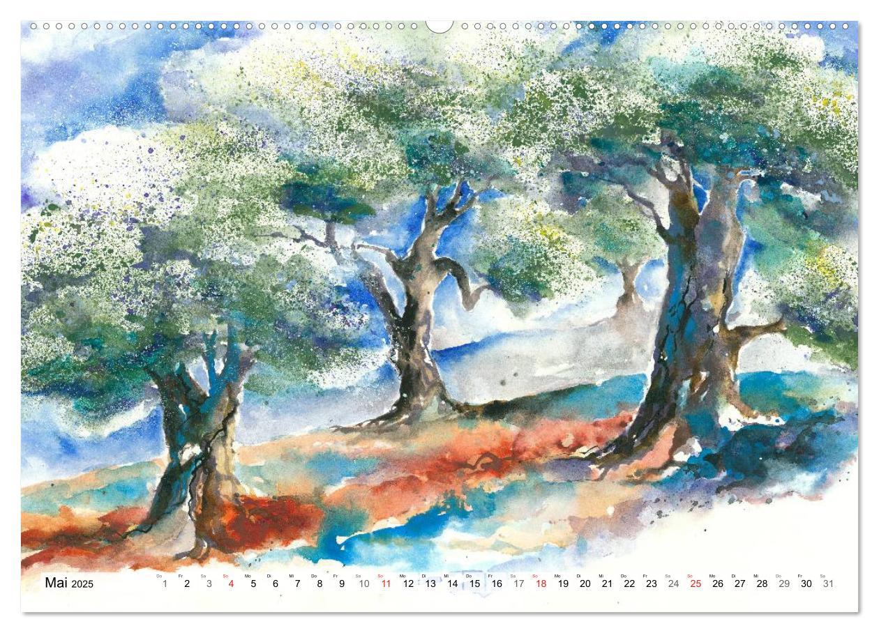 Bild: 9783435495146 | Bäume in Aquarell (Wandkalender 2025 DIN A2 quer), CALVENDO...