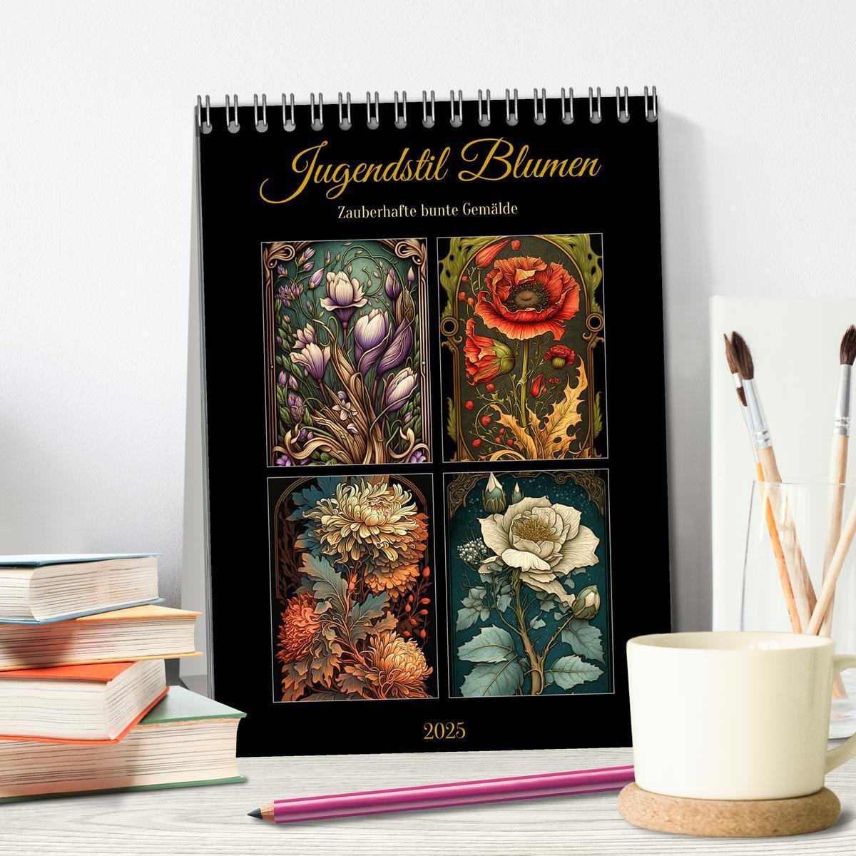 Bild: 9783435874323 | Jugendstil Blumen (Tischkalender 2025 DIN A5 hoch), CALVENDO...