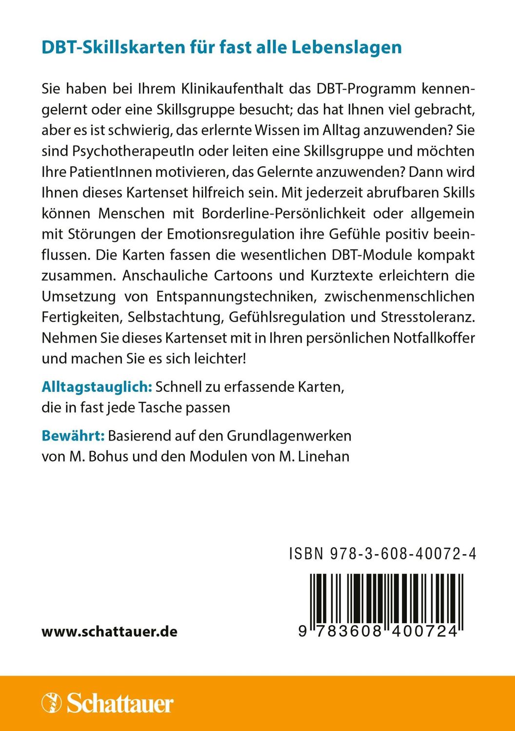 Rückseite: 9783608400724 | DBT-Skills to go! | 64 Übungskarten für jeden Tag | Knöpfler (u. a.)