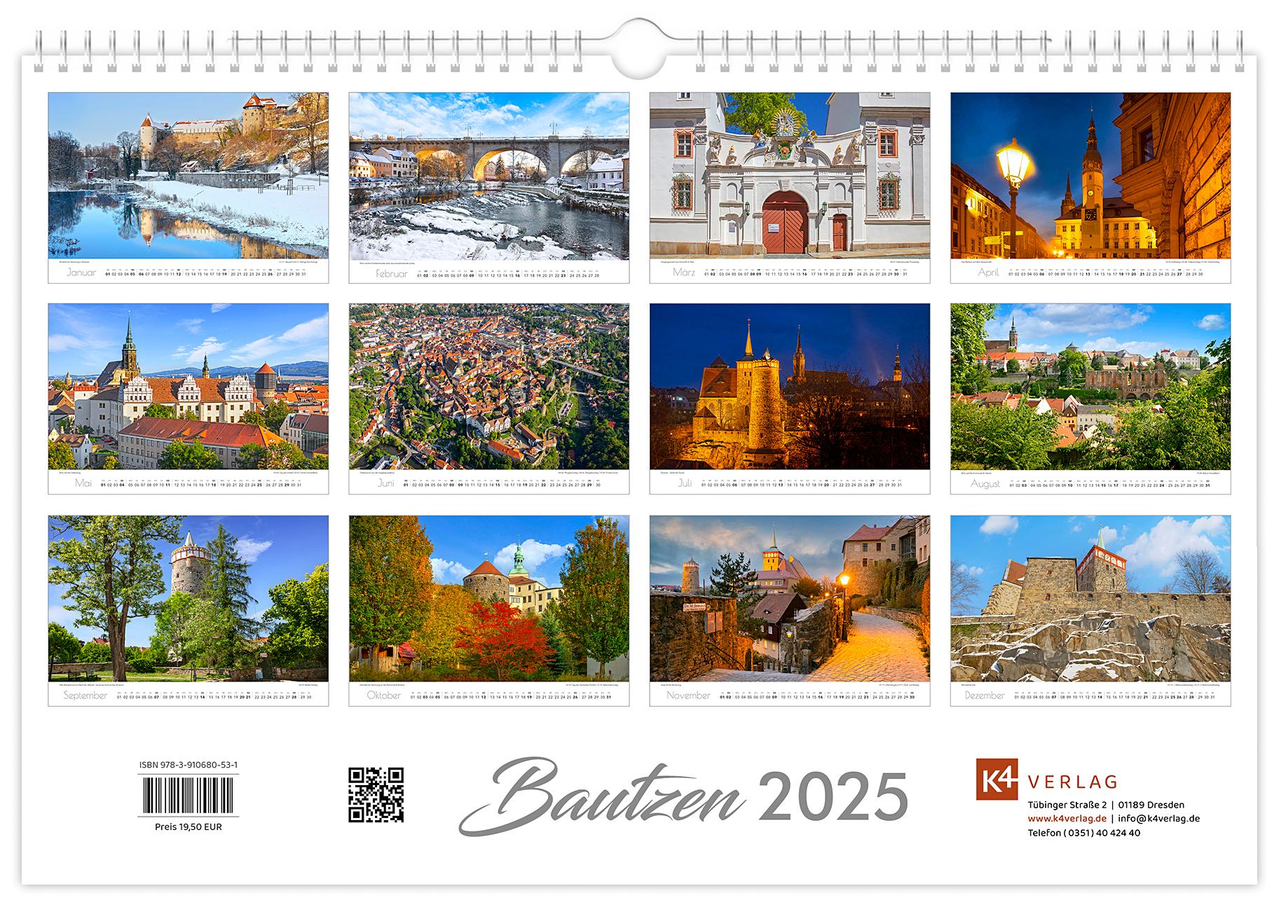 Bild: 9783910680531 | Kalender Bautzen 2025 | 45 x 30 cm weißes Kalendarium | Peter Schubert