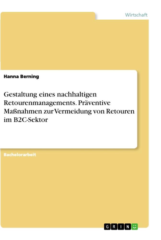 Cover: 9783346172754 | Gestaltung eines nachhaltigen Retourenmanagements. Präventive...