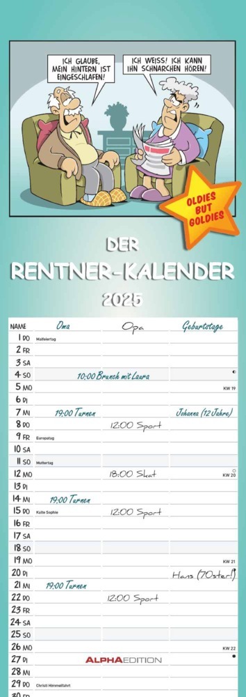 Cover: 4251732343460 | Alpha Edition - Rentnerkalender 2025 Streifenkalender, 15x42cm,...