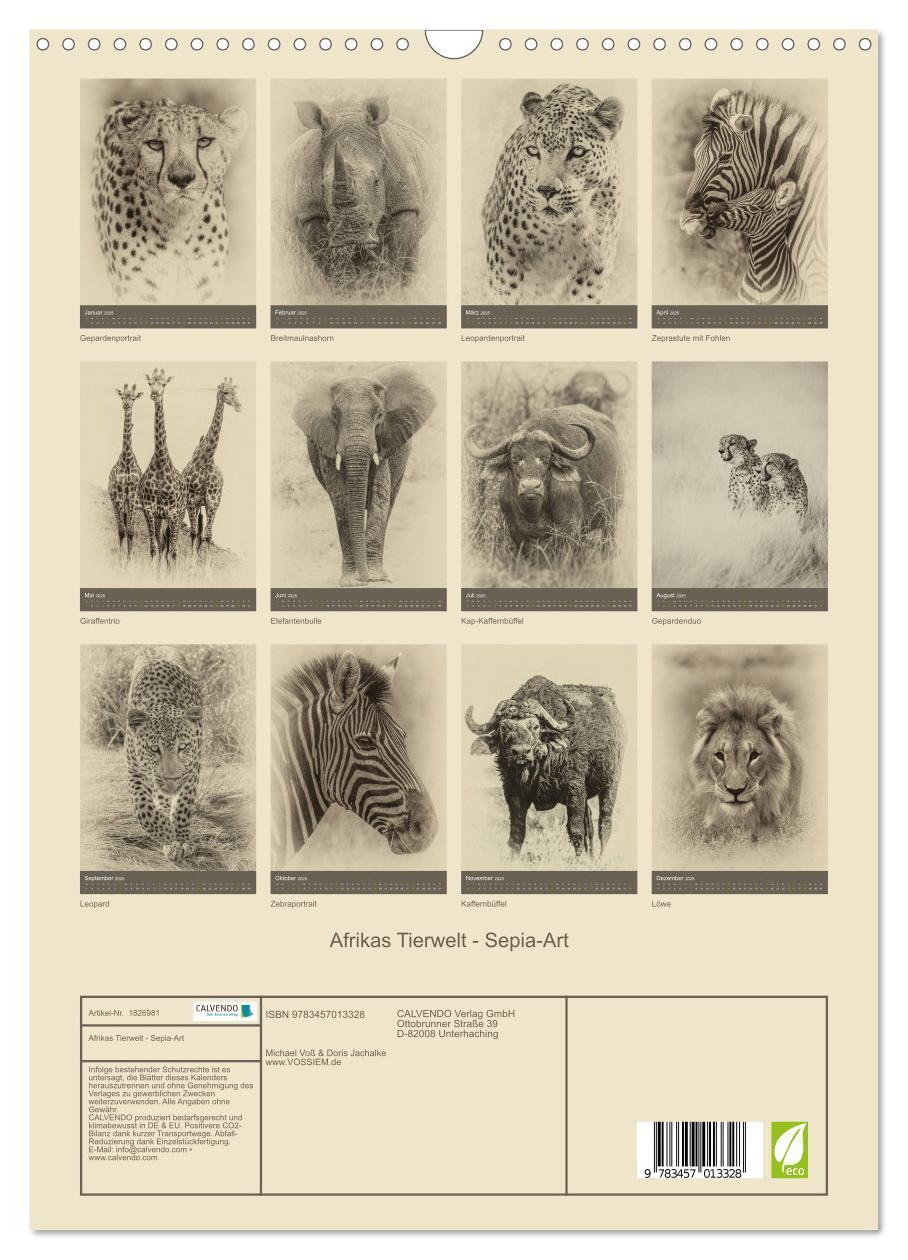 Bild: 9783457013328 | Afrikas Tierwelt - Sepia-Art (Wandkalender 2025 DIN A3 hoch),...