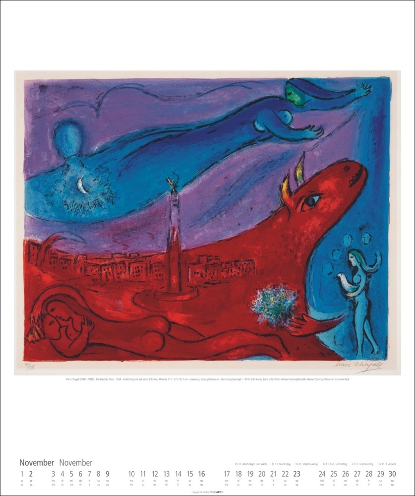 Bild: 9783839900123 | Marc Chagall Kalender 2025 | Marc Chagall | Kalender | Spiralbindung