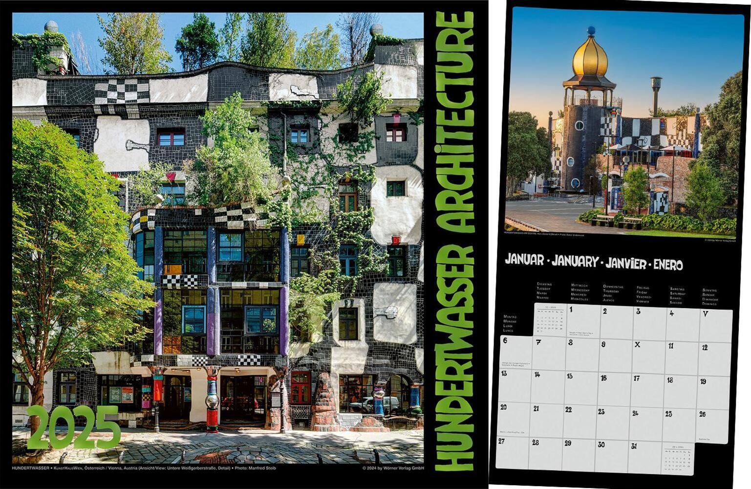 Cover: 9783910430150 | Hundertwasser Broschürenkalender Architektur 2025 | Wörner Verlag GmbH